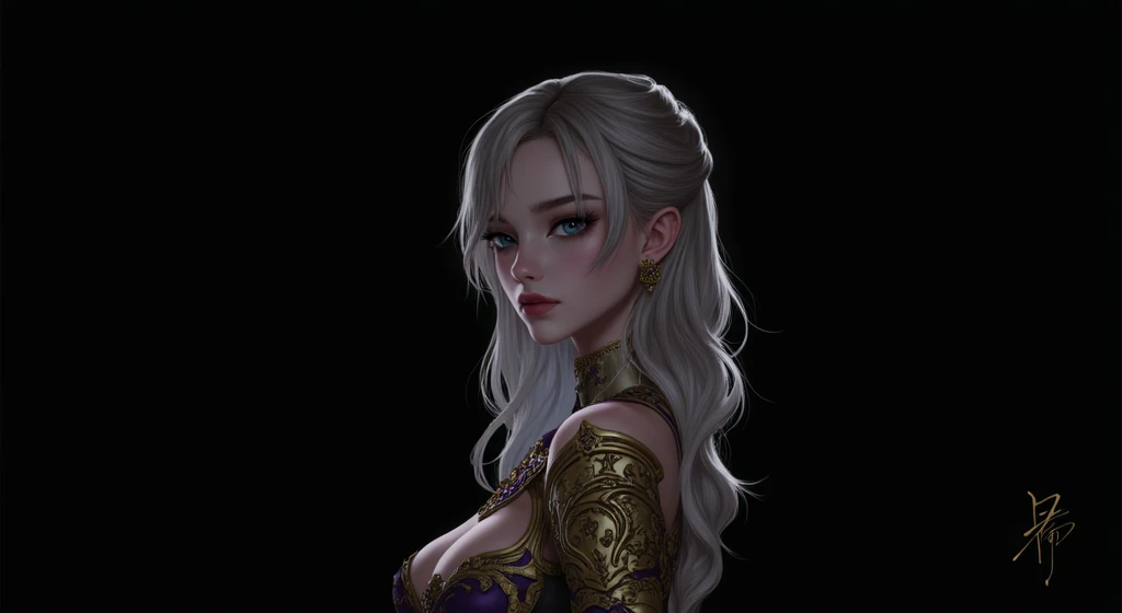 close-up of a woman in a gold and purple dress, chengwei pan on artstation, by Yang J, detailed fantasy art, stunning character art, fanart best artstation, epic and exquisite character art, beautiful armor, extremely detailed art, detailed digital anime art, artgerm on artstation pixiv, girl in armor
