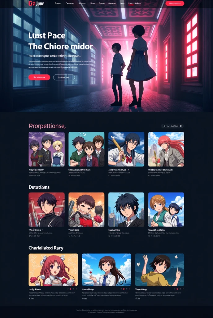 Create website layout design for watching anime