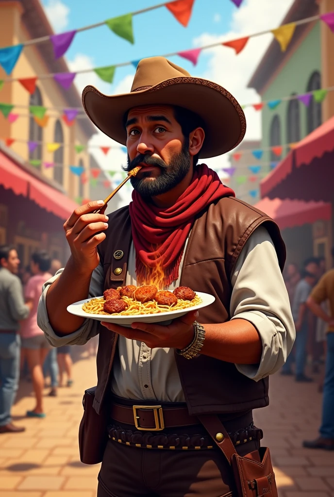 A Chilean huaso eating anticucho for September 18th
