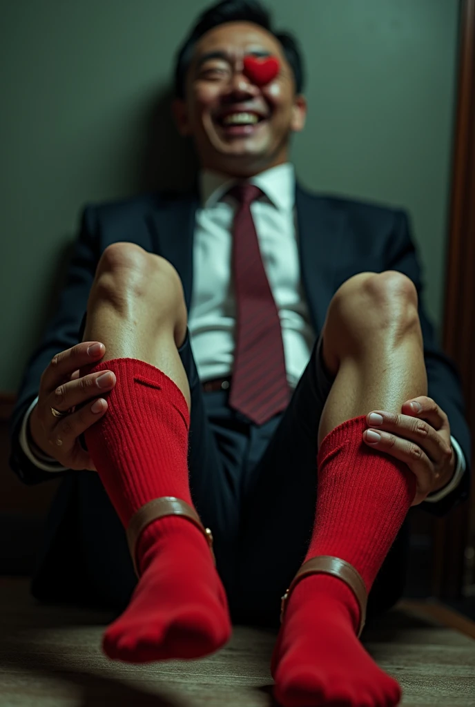 There is a handsome businessman from Malaysia named Haqiem tangan,legs with red socks tied tightly to the chair and eyes covered with a cloth The kidnapper tickled Haqiem&#39;s soles with a chicken feather and Haqiem laughed with amusement as his soles were tickled