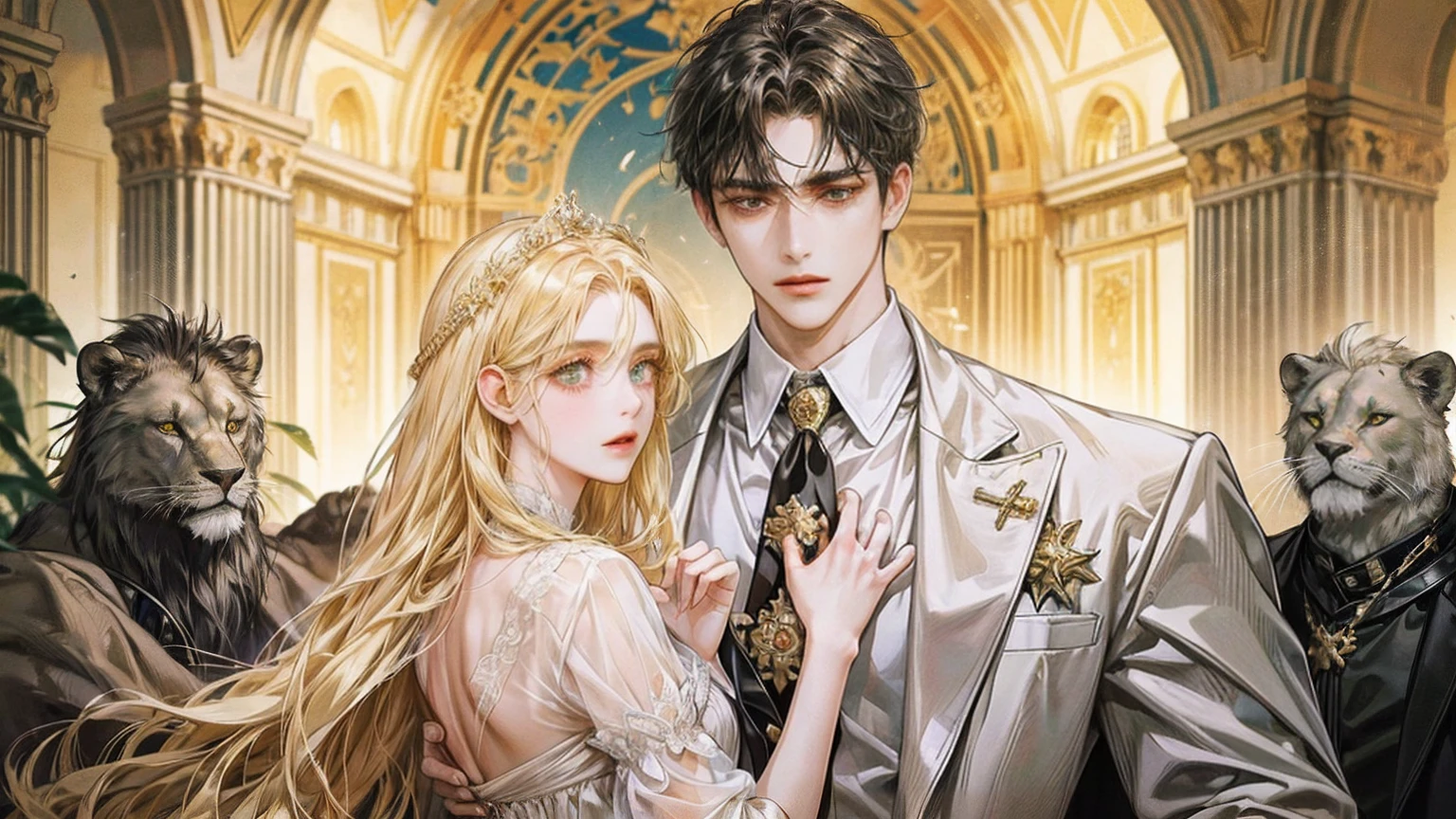 Constantine the Great. syojyomanga.アニメ. Reincarnation of Roman Emperor Constantine the Great.A mature, successful businessman, a modern reincarnation of Constantine the Great, a serious and attractive young man with a kind and earnest expression, a calm and composed demeanor, capable of being resolute when necessary, bright and piercing lion-like eyes, ((deep golden eyes)), in the scenic landscape of Venice at dawn.. He is hard working and efficient. Warm and sincere. He is kind and gentle, but he is also a cool-headed and ambitious man. Cool summer evening. refreshing breeze. High quality suit. Bright and keen-eyed, he cherishes and embraces the girl he loves. hyper quality. Super beautiful. Sweet and elegant. modern classical. Luxurious and graceful.masterpiece, Highest quality, {Highest quality}, {{masterpiece}}, {High resolution}, 
