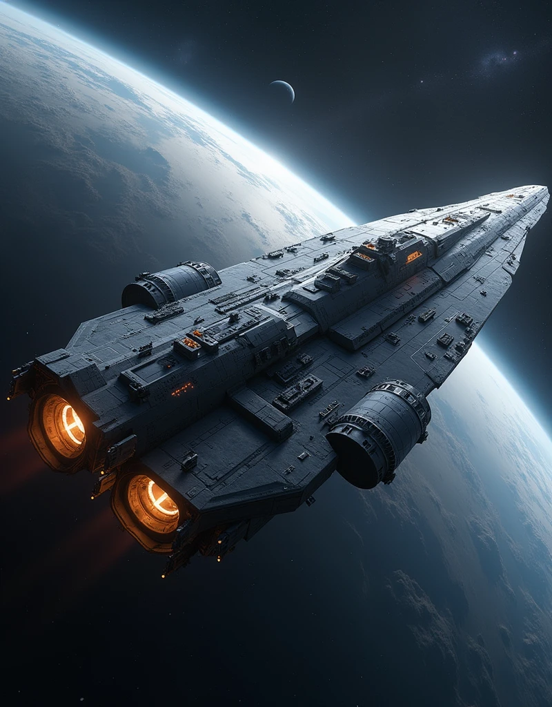 Space warship with a battleship body