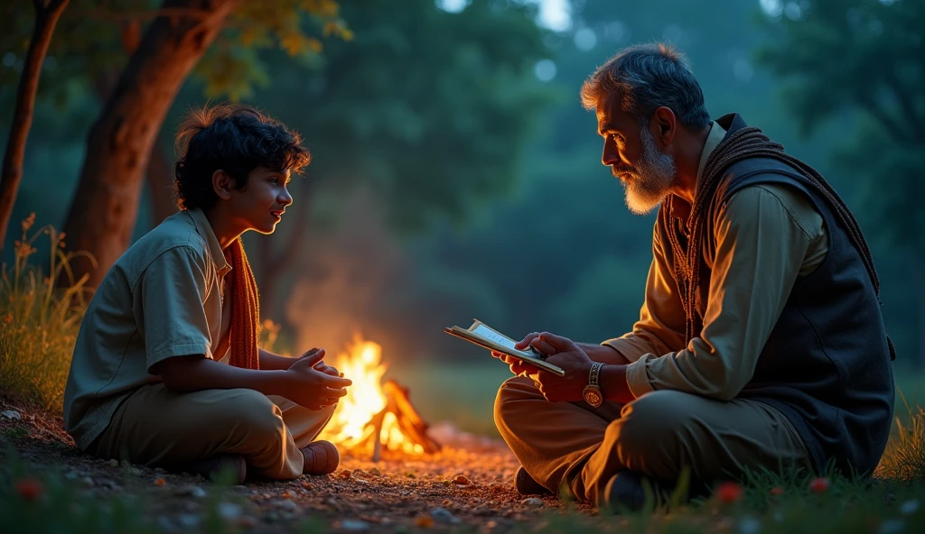 **The traveler finished the story and looked around. He told Rahul, ‘See, Deepak changed his and his village's future through hard work and study. He didn’t get the magical stone, but his hard work gave him everything he wanted.’**