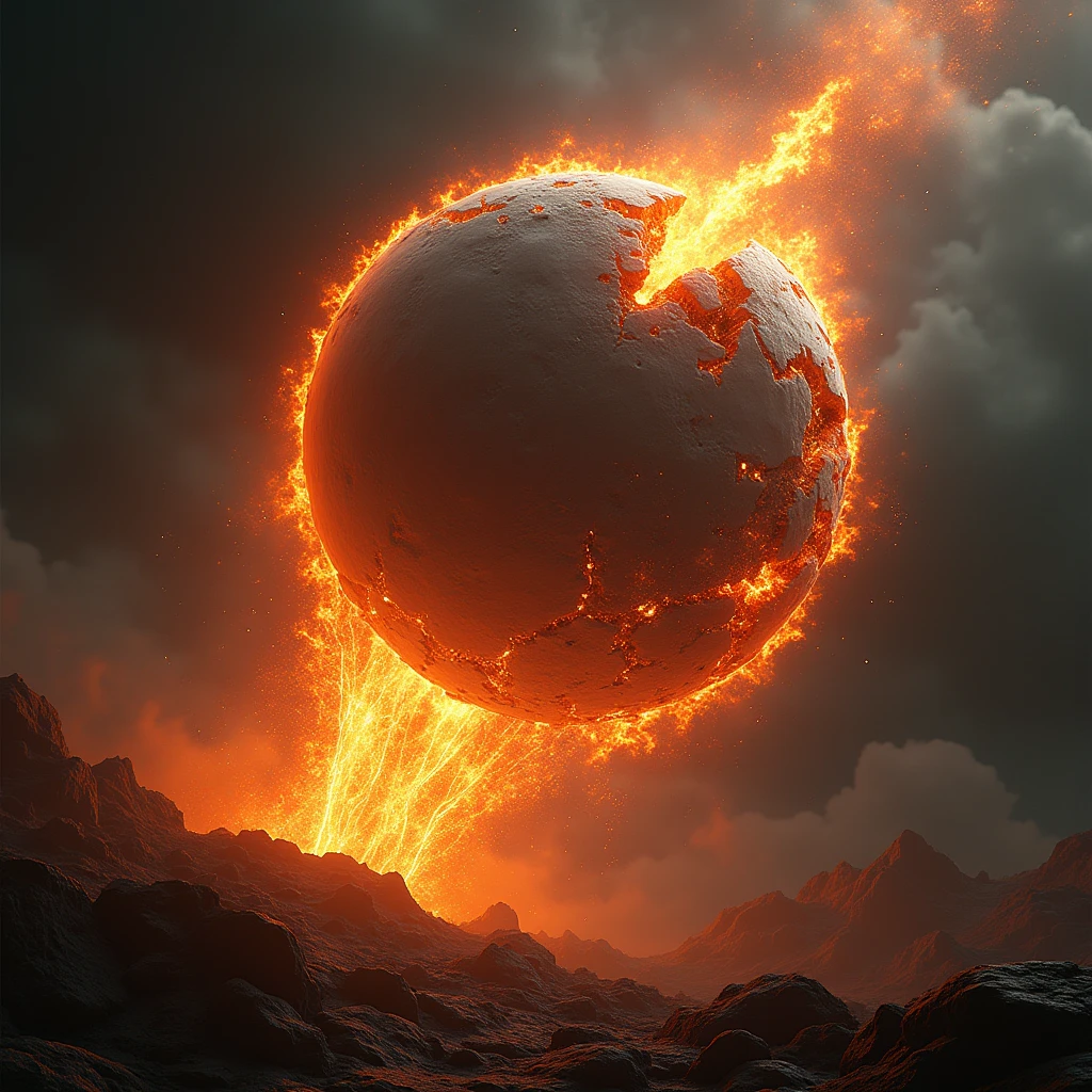 Shattered Moon, falling to earth, Panas, on fire, lava, Undoing