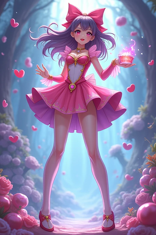 ((best quality)), ((masterpiece)), (detailed), a magical girl drinks a growth potion and her legs become longer and longer. {{{girl legs still growing}}},