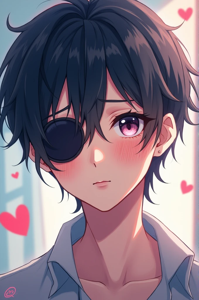 Anime boy with eye patch and heart