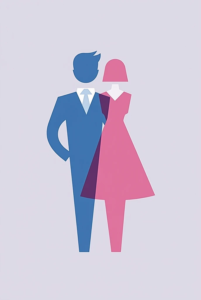 Un logo d’une marque de vetement avec un homme en bleu et une femme en rose minimaliste avec des couleurs unies en formes geometriques
