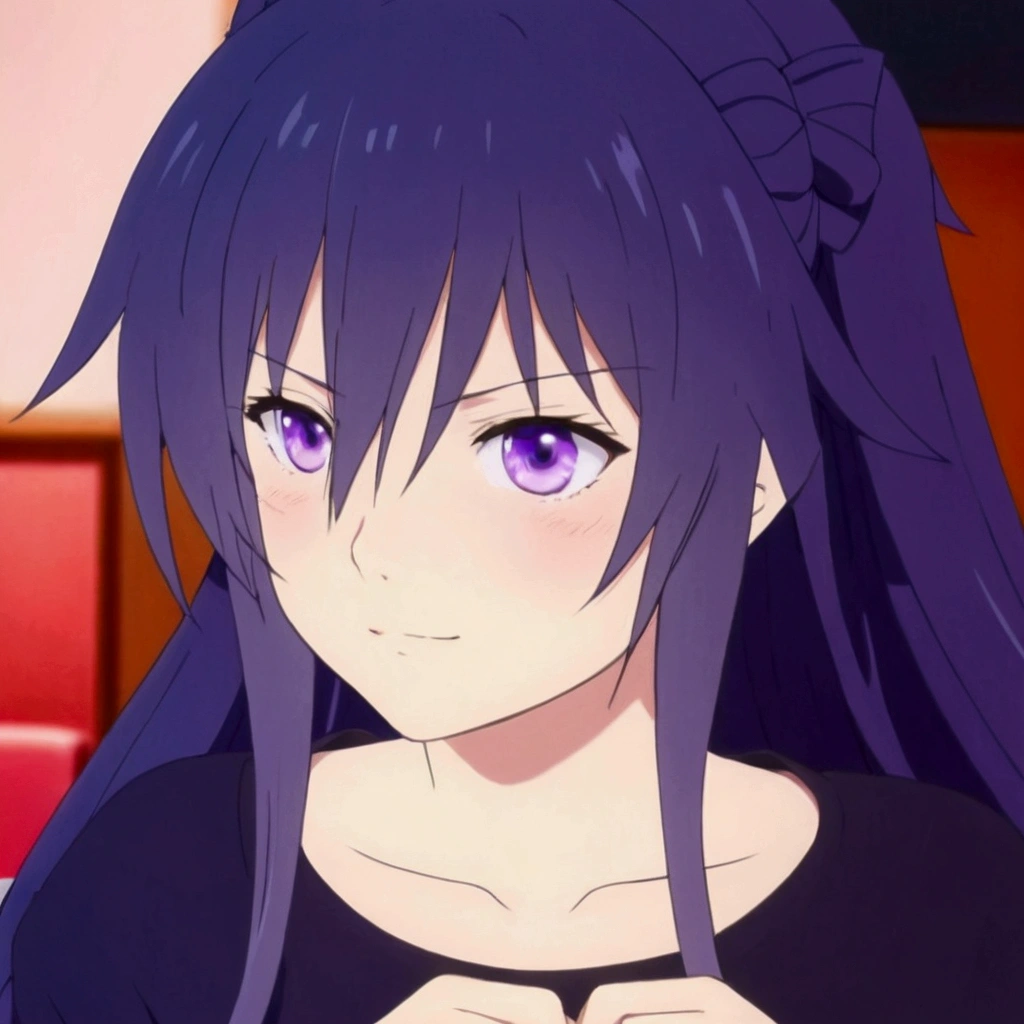 anime girl with long purple hair and blue eyes in a room, anime moe artstyle, anime visual of a cute girl, hanayamata, anime best girl, still from tv anime, yuyushiki, ilya kuvshinov with long hair, close up of a young anime girl, reisen udongein inaba, gapmoe yandere