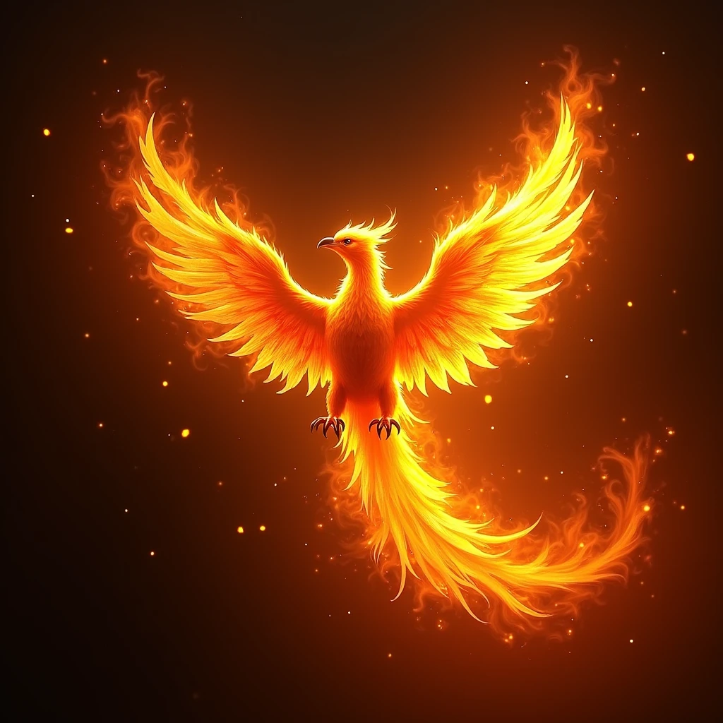 phoenix, fire, burning, fire storm, light particles, silhouette