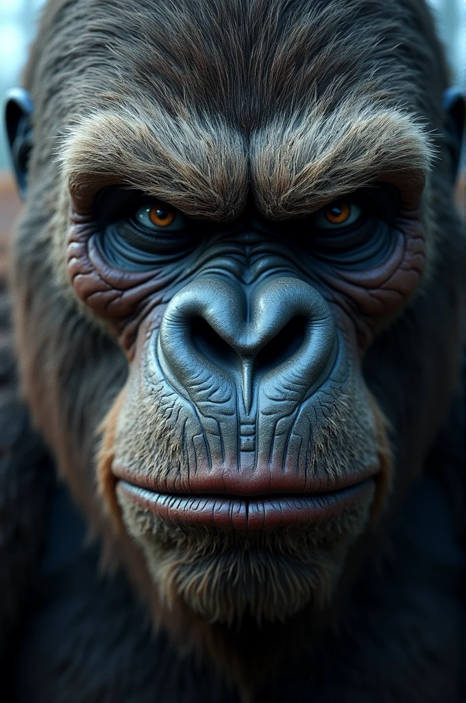 Suer realistic close up of sasquatch face