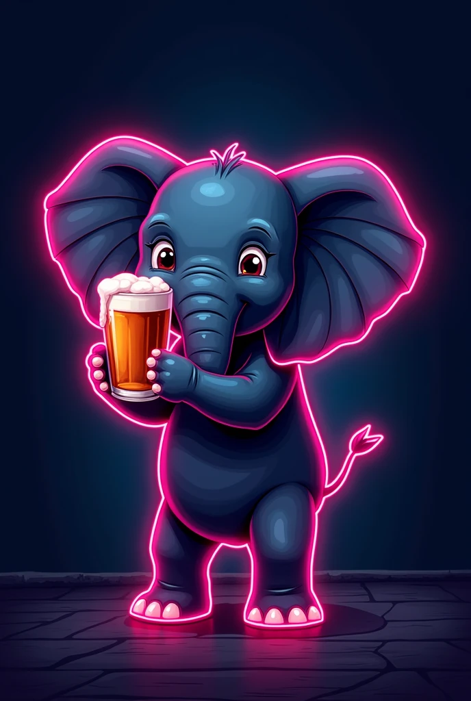 A minimalistic neon-lined  featuring an elephant holding a beer, outlined with neon lines. The elephant is surrounded by simple brain icons, also outlined in neon. The design is clean and minimalistic, focused on the neon contours, with the elephant either standing or in motion. This is a university party poster, with ample space for large text, set against a dark background for a vibrant, academic atmosphere.


