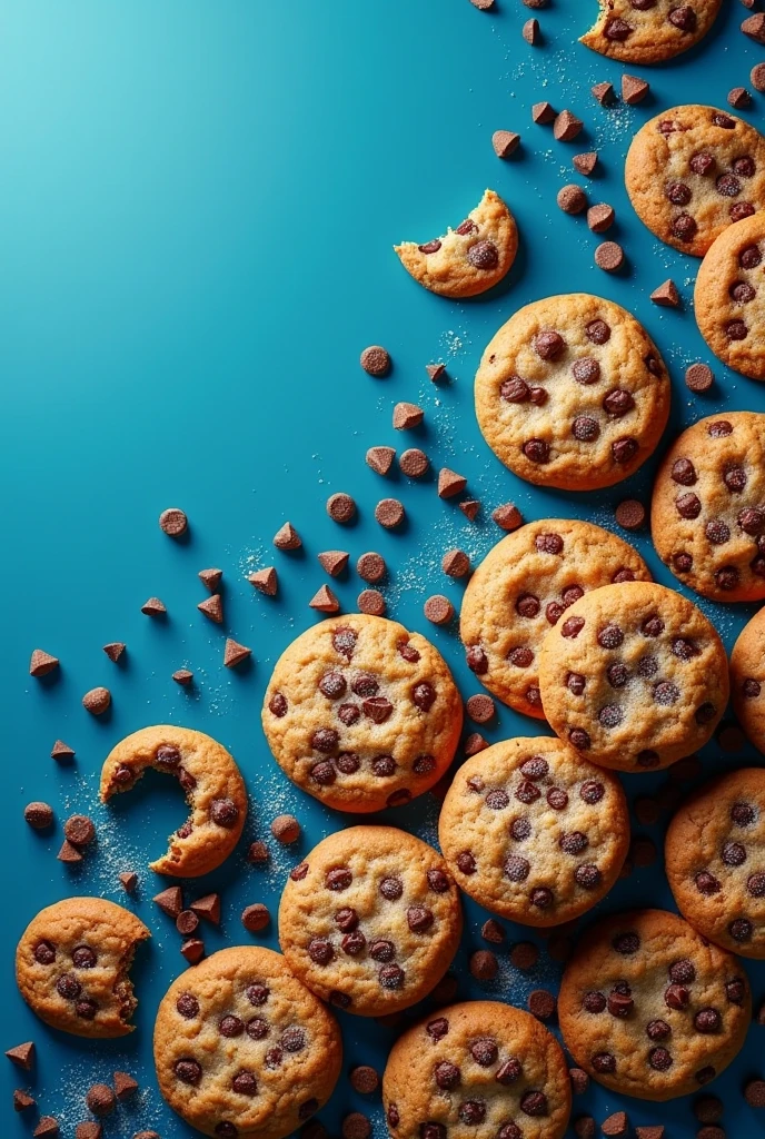 Create me a blue background with lots of chocolate cookies