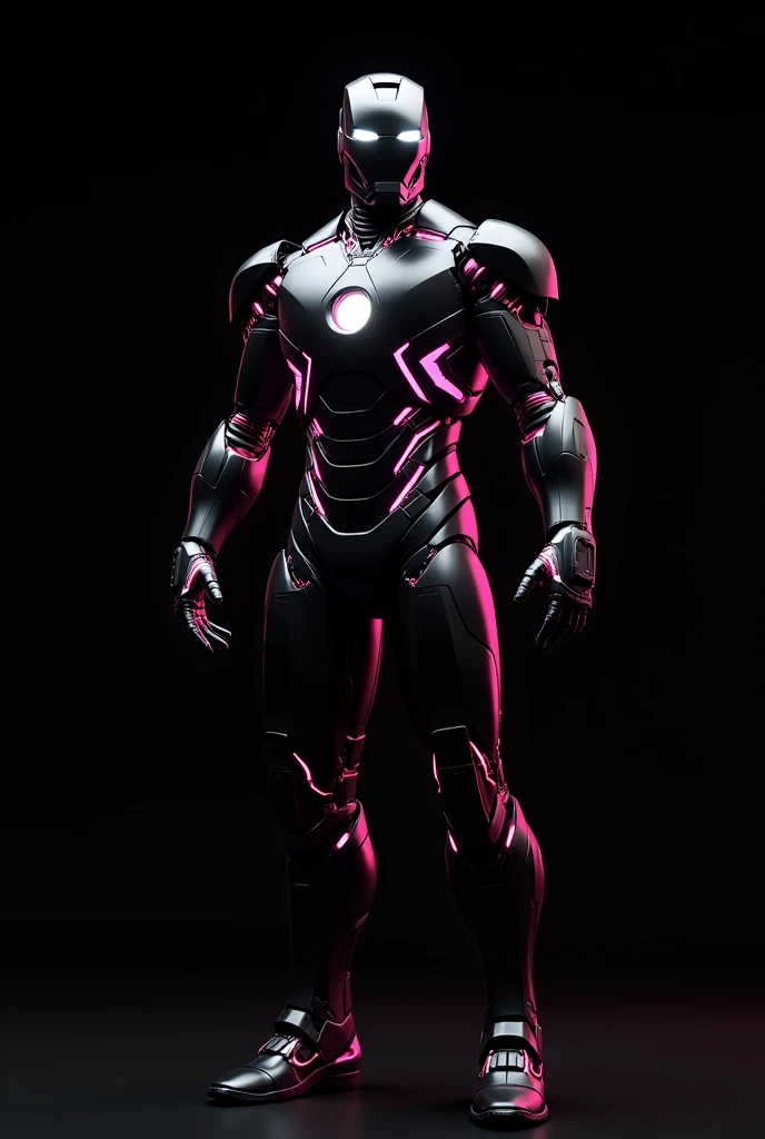 Create a iron man suit in a black 
and pink and the full black background 
