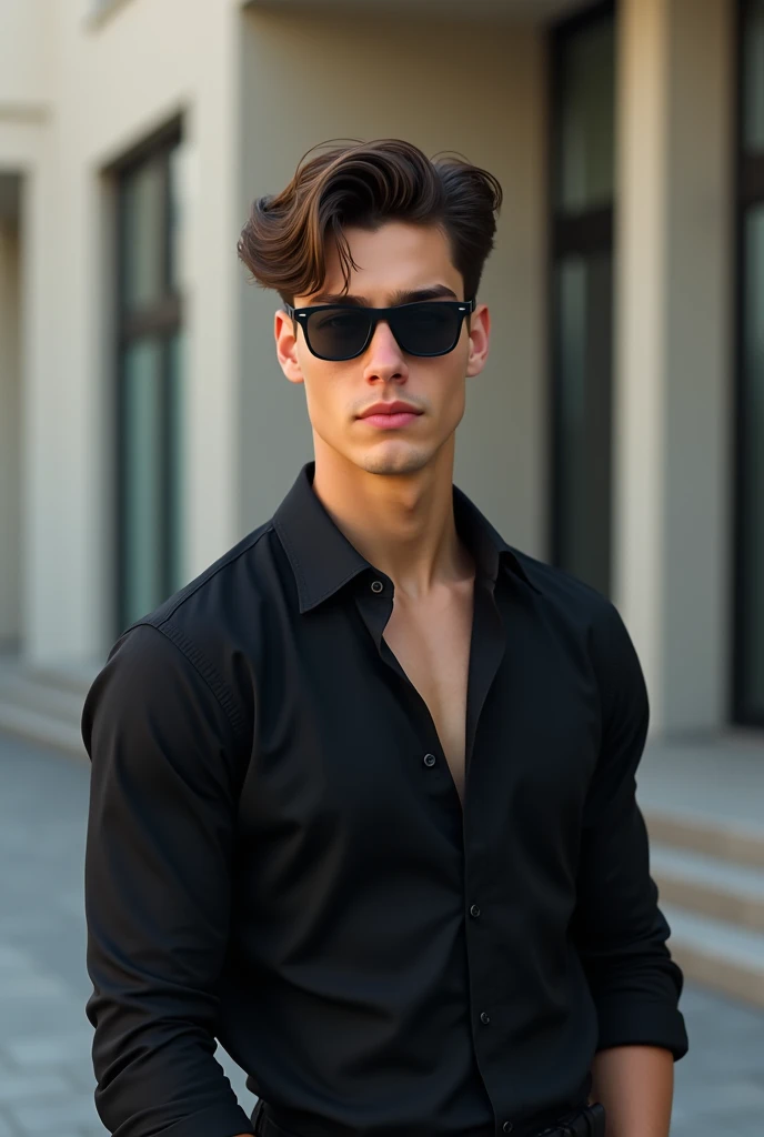 A teenager handsome and cute boy in black shirt with fine sunglasses