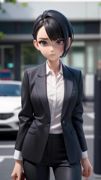 nude、Cool woman,sharp,Swept back hairstyle,The forehead is visible,Married women,whole body, slender、Black Hair,、Short Hair、In a suit、pants、Take off your jacket
