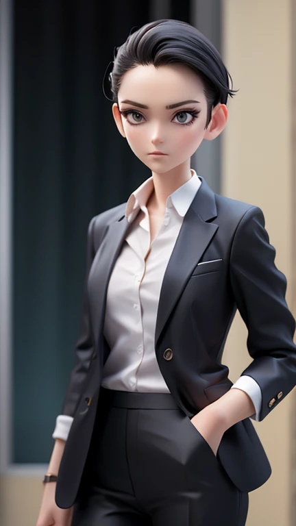 nude、Cool woman,sharp,Swept back hairstyle,The forehead is visible,Married women,whole body, slender、Black Hair,、Short Hair、In a suit、pants、Take off your jacket
