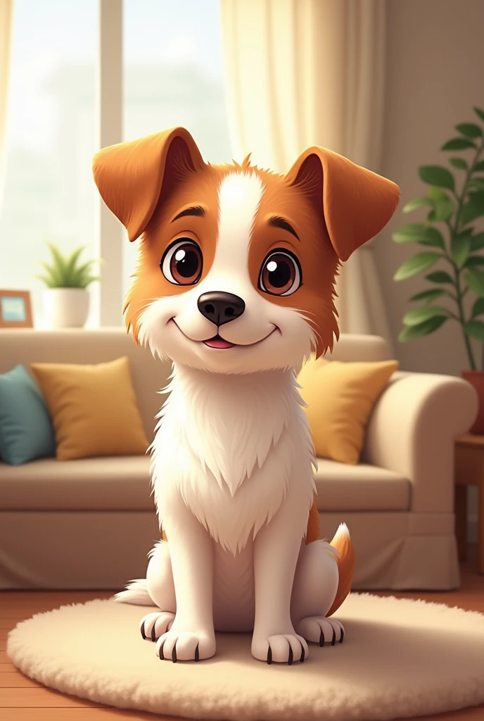 a cute jackrussell terrier, light brown fur all over, perky ears, adorable expression, affectionate behavior, expressing love, living room background, stylized