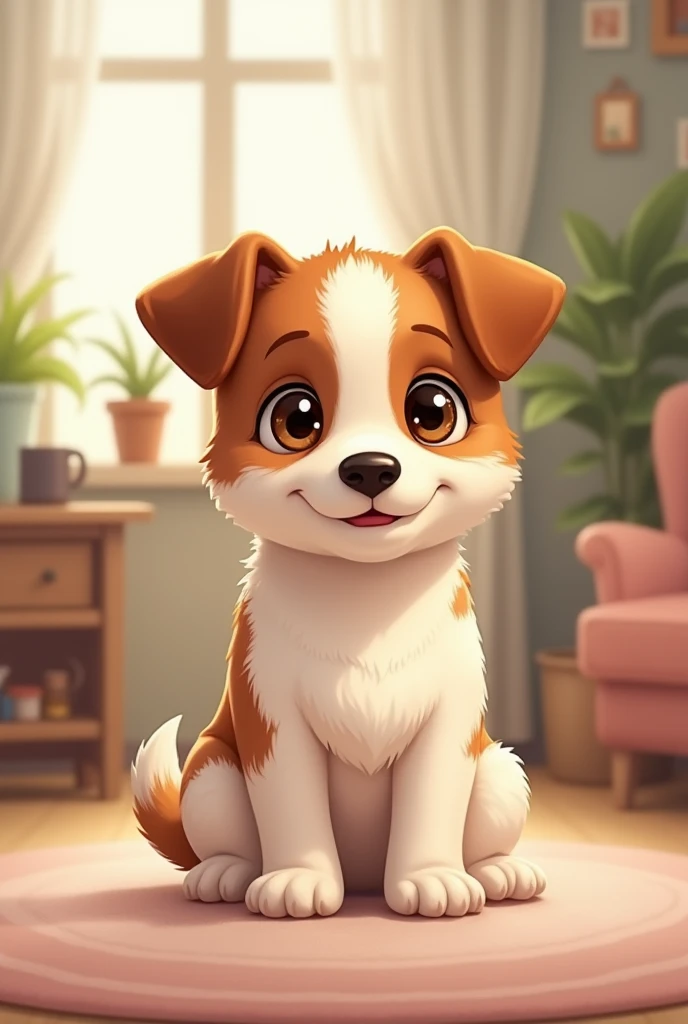 a cute jackrussell terrier, light brown fur all over, perky ears, adorable expression, affectionate behavior, expressing love, living room background, stylized