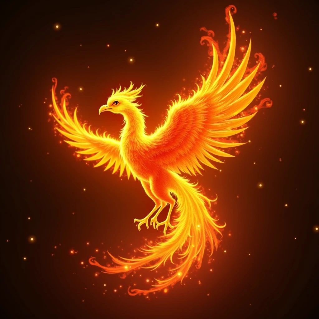 phoenix, fire, burning, fire storm, light particles, silhouette