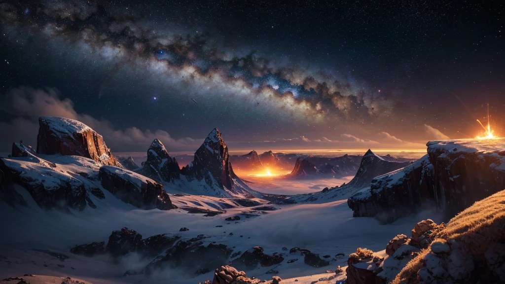 ((masterpiece)),((Highest quality)),((High Detail)),nobody,background, sf, Space Station, planet, Milky Way, Ice and Fire, Fireball,