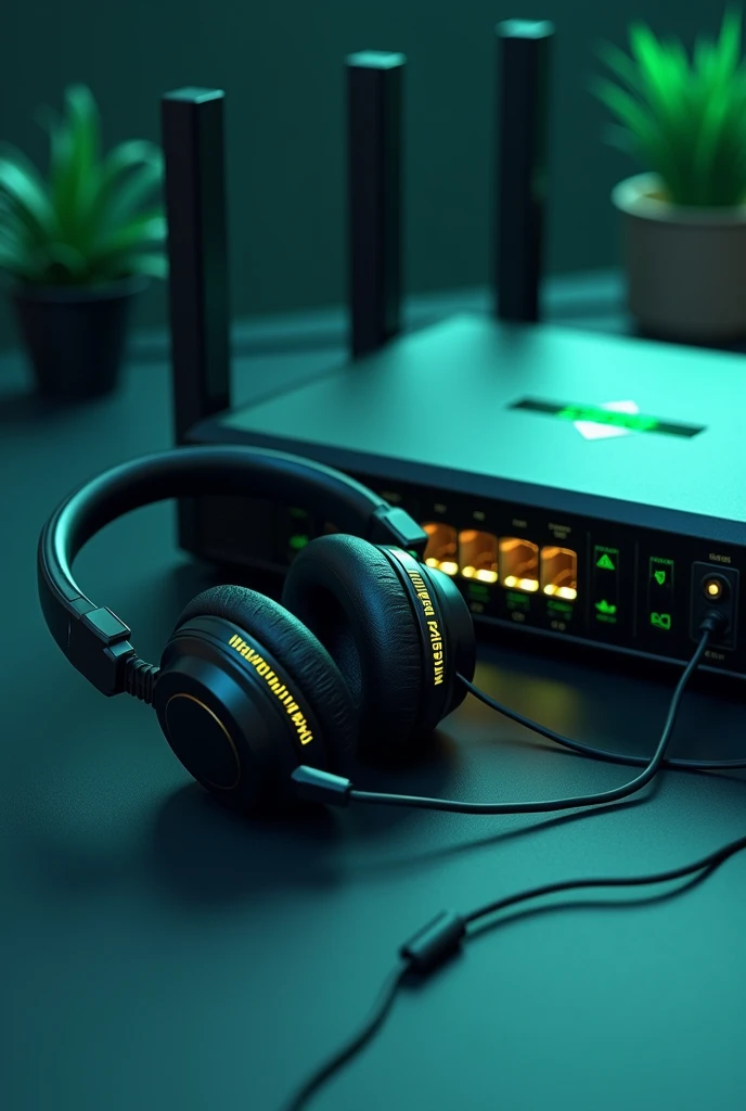 Create an image of a technical support headset and an internet ont, below written in bold text Proactive FiberX in black and green