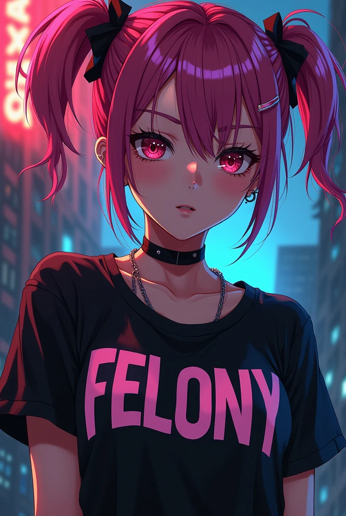anime girl with a shirt that says felony