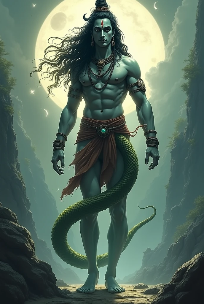 Draw shiva with a snake body