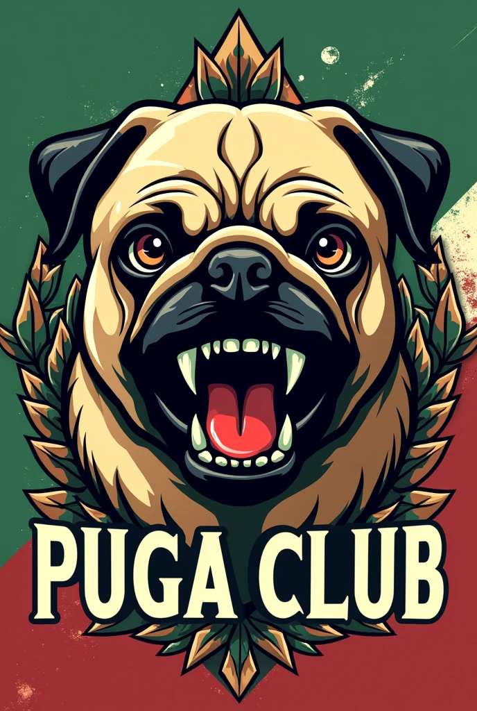 Create a logo with the name PugaClub that is mostly green and alludes to extreme Mexican nationalism and the Conalep high school., Make the logo look high quality and unique in the world, You can add a National Socialist touch to it too 