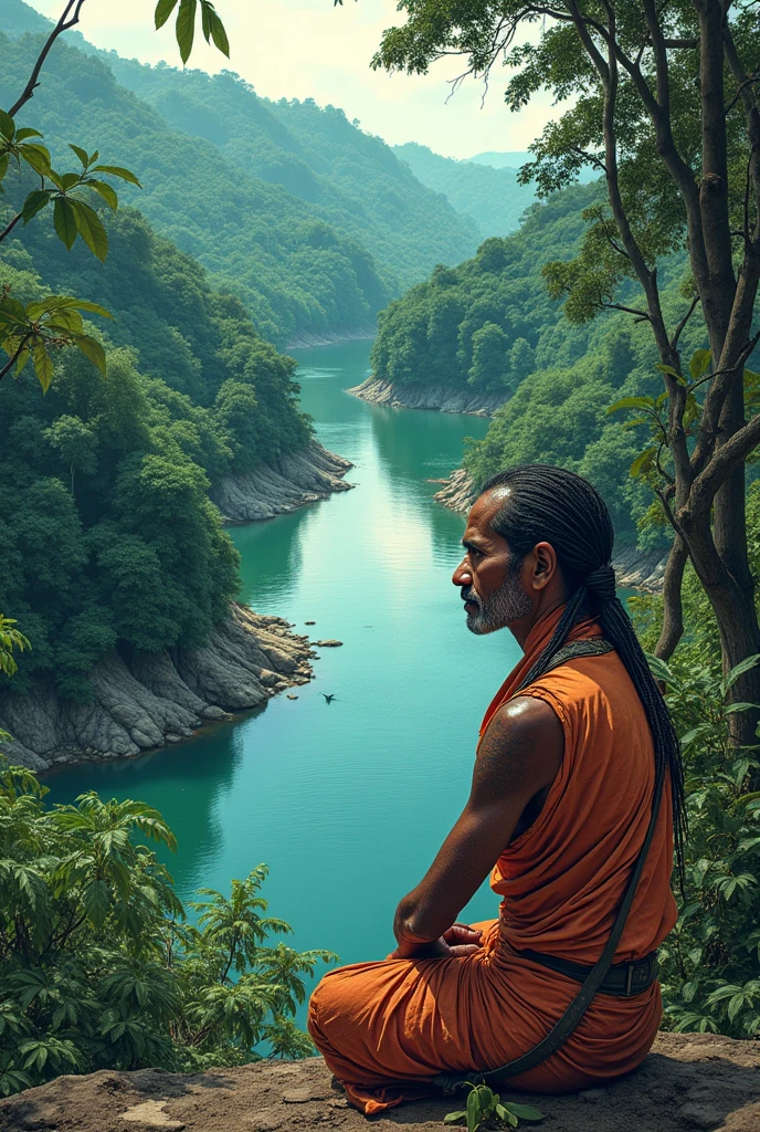 Make an image representing Sebastião Salgado's images of the Amazon rivers, but with Brito's sketch and colors