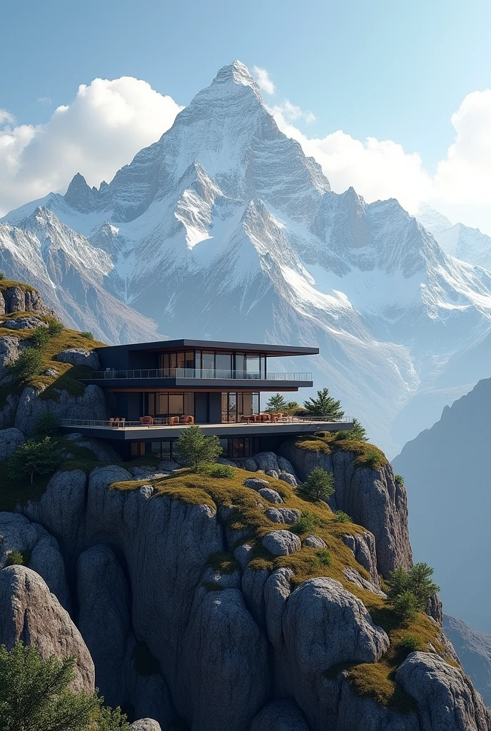 Modern mansion on a mountain surrounded by the mount everest in nepal