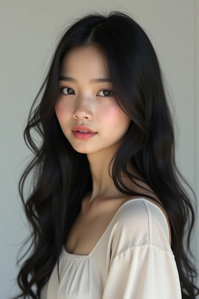 A nepali girl named sony with long black hair medium sized eyes oval face quite pale skin casual yet simple style 155 cm tall