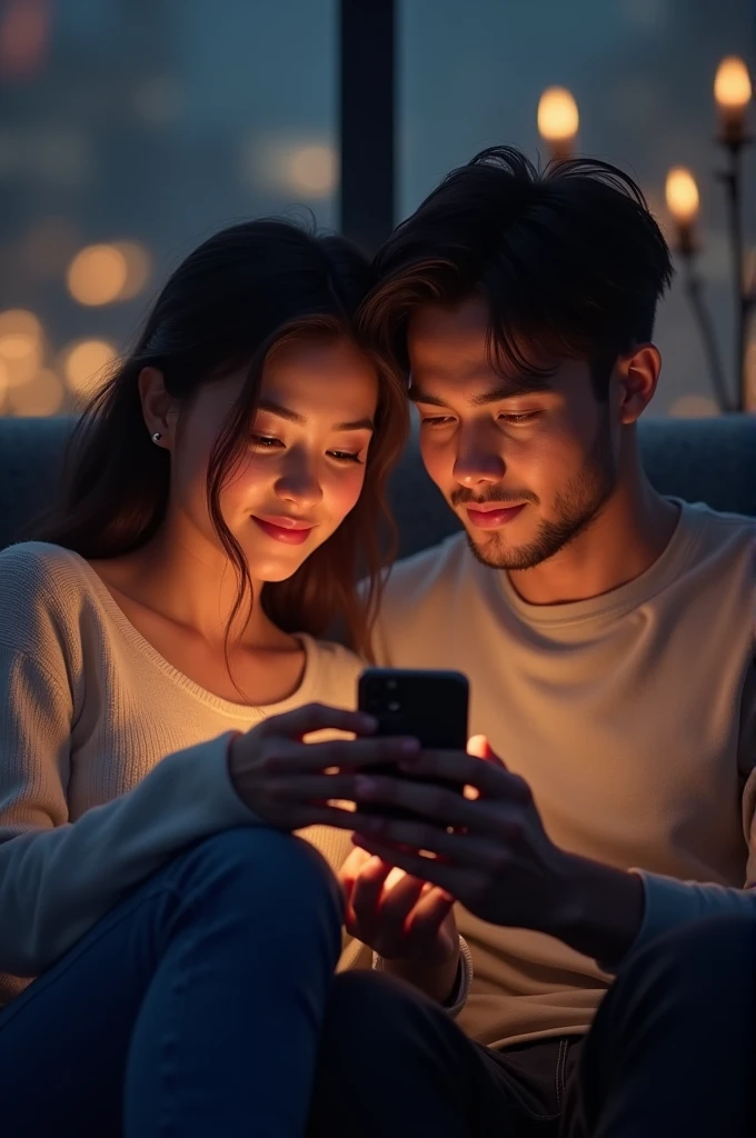 Couple playing mobile phone game
