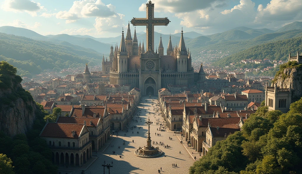city with a big cross in the middle