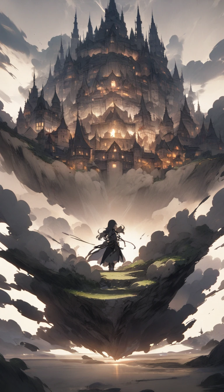 A warrior who can withstand pressure、The shadow of my master staring coldly at me。The background depicts a castle and rooms with a heavy atmosphere.。