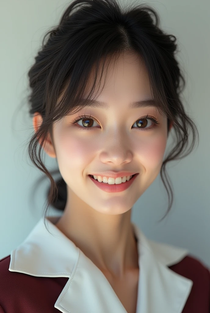 A very beautiful 20-year-old Japanese woman, (とてもcute顔:1.9), (smile:1.9), (Sexy Body, Beautiful body:1.2),(Looking into the camera, Kind eyes:1.3), (超High resolution;1.9) ,(Very beautiful eyes, Extremely beautiful skin), {masterpiece}, {Highest quality}, High resolution, Very detailed, 8k, cute, {Very delicate and beautiful}, In detail,Amazingly beautiful, {Photorealistic}, Intricate details, Very detailed, {Beautiful Face}, Very detailedな, Written boundary depth, Beautiful visual effects, (Glowing Skin) , {one person&#39;s}, (double eyelid, Round face), RAW Photos,Big eyes, (Stewardess Uniform:1.4), (Showing panties, Thighs, short hair:1.5), Brilliant point, look up