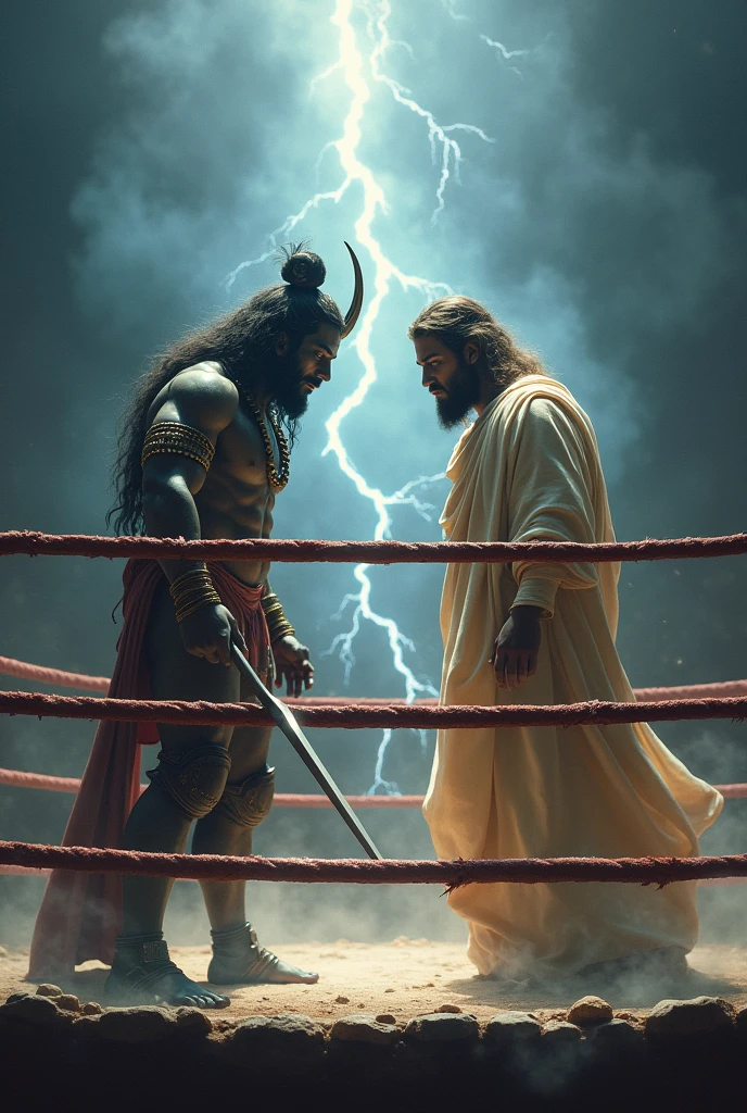 Shiva in a wrestling ring against Jesus