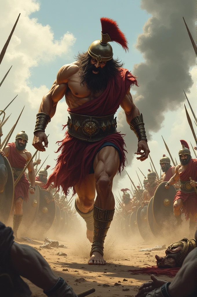 A coward greek god Ares fleeing away from the battle