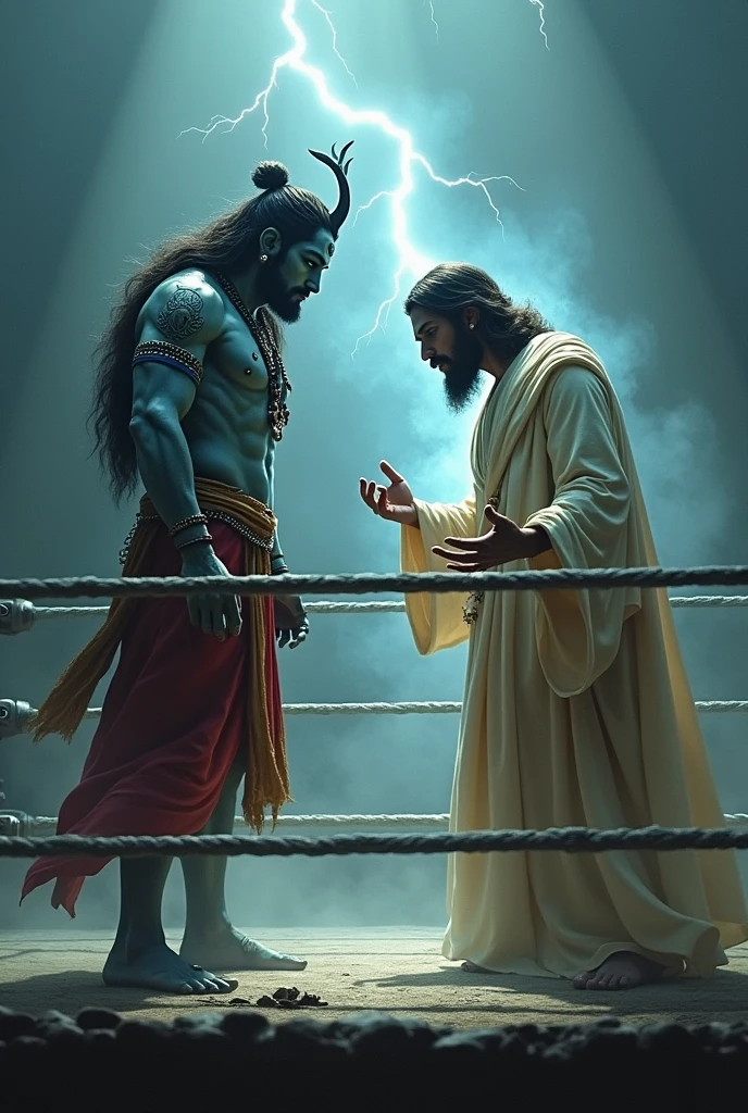 Shiva in a wrestling ring against Jesus