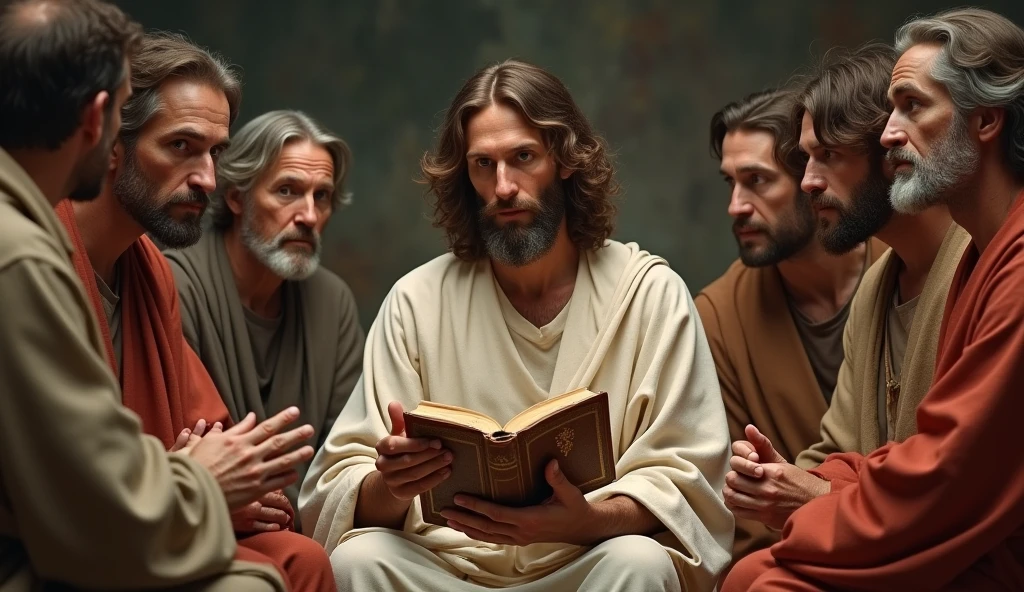 Jesus and Disciples receiving teaching with the Bible in hand