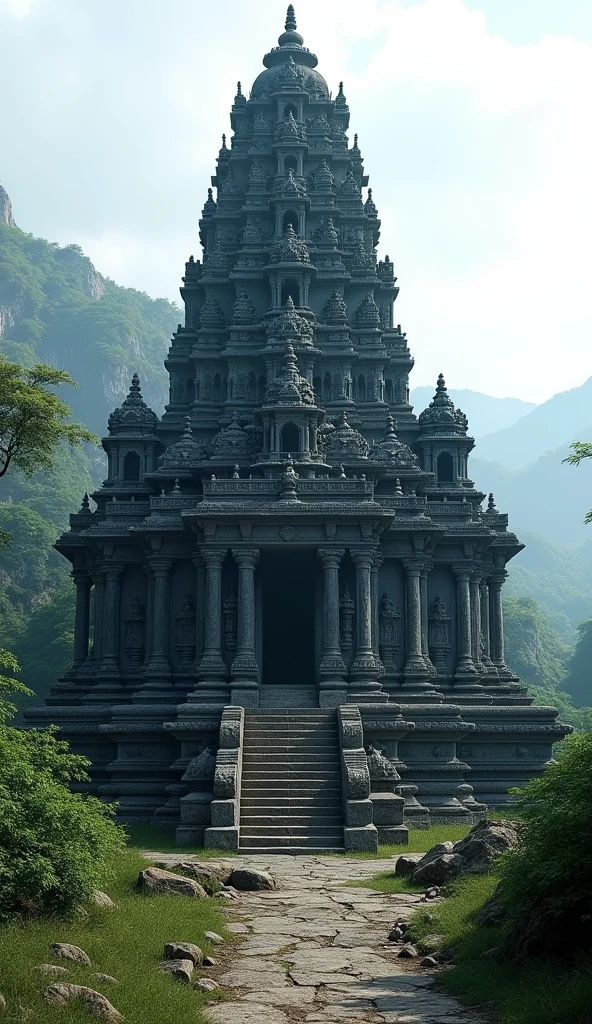 Old hindu Temple made with black rocks 