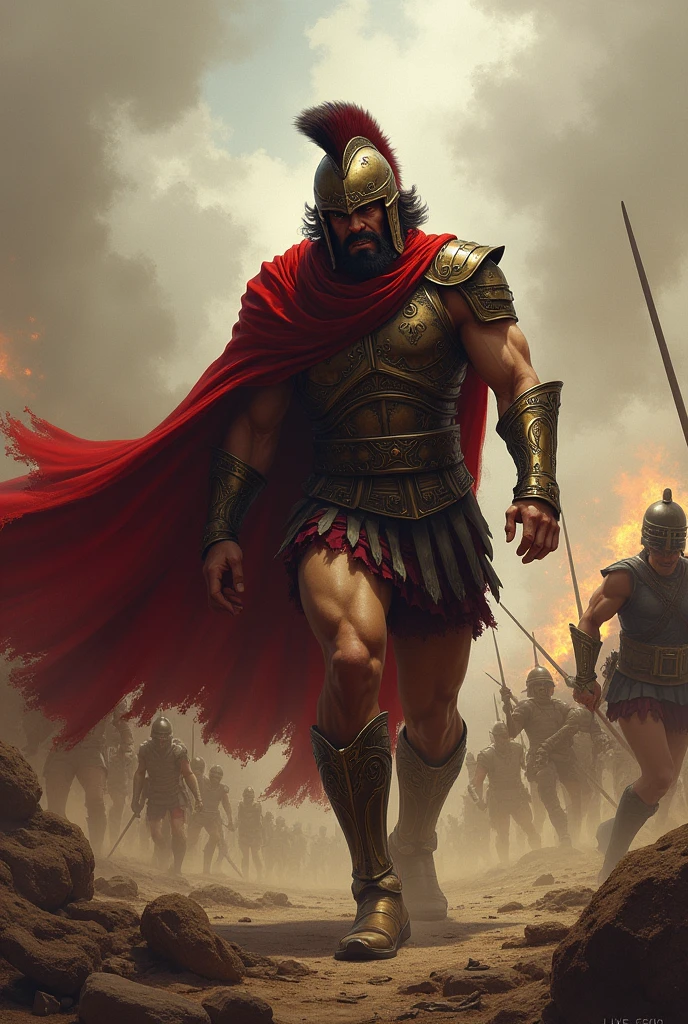 A coward greek god Ares turning his back away from the battle