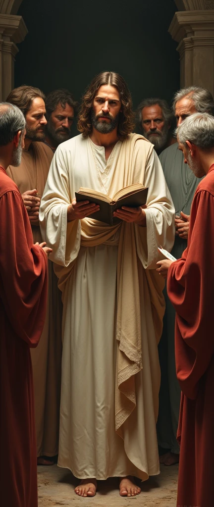 Jesus and Disciples receiving teaching with the Bible in hand