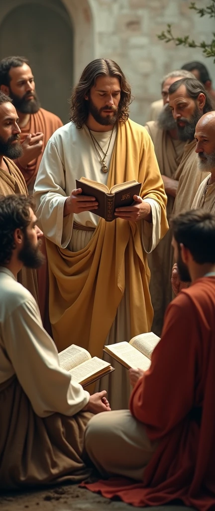 Jesus and Disciples receiving teaching with the Bible in hand