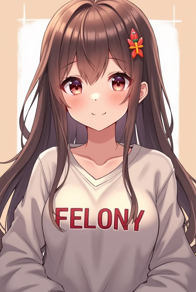 soft cutesy anime girl that has a shirt that says felony