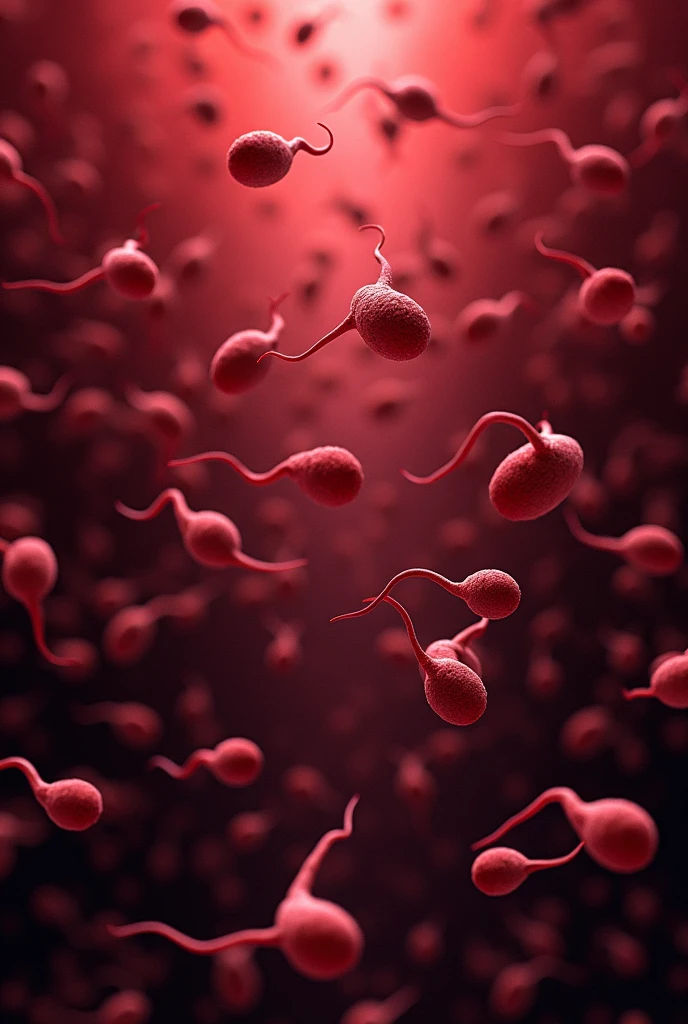 A billion of sperms in a dark red background