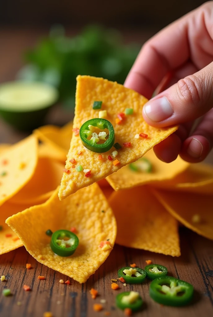 Jalapeno pepper eating tortilla chips 