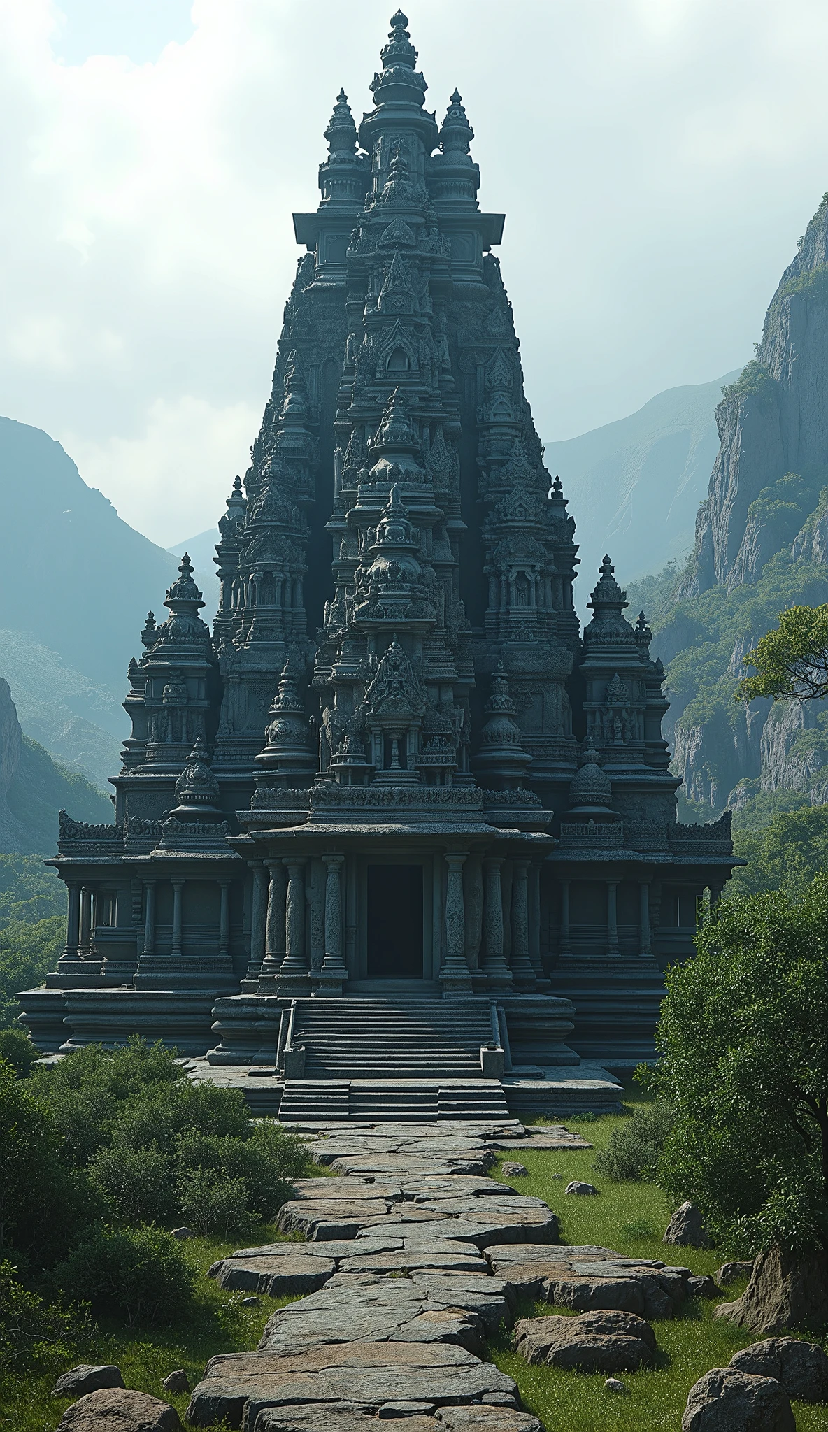 Old hindu Temple made with black rocks