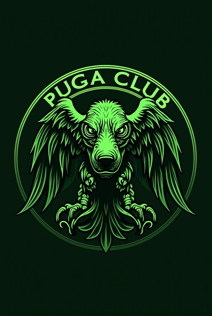 Create a logo with the name PugaClub that is mostly green and alludes to extreme Mexican nationalism, Make the logo look high quality and unique in the world, You can add a Nazi touch and with eagles too (Don't use dogs), make the logo look very mexican, and if you can do it all within a circle