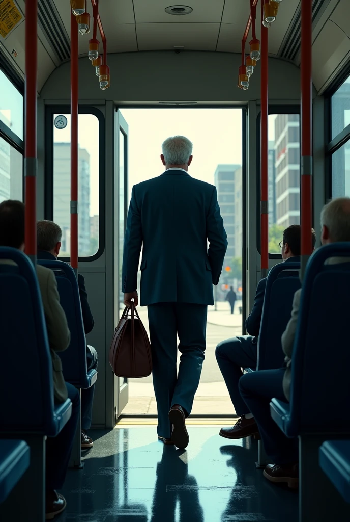 A man gets on a bus