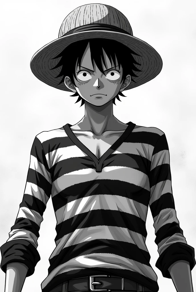 Monkey D. Luffy in black and white striped long sleeve prison uniform